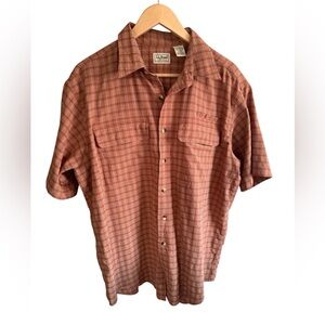 L.L. Bean Men Size Burnt Orange Plaid Coolmax Outdoor Shirt Casual Hiking Large